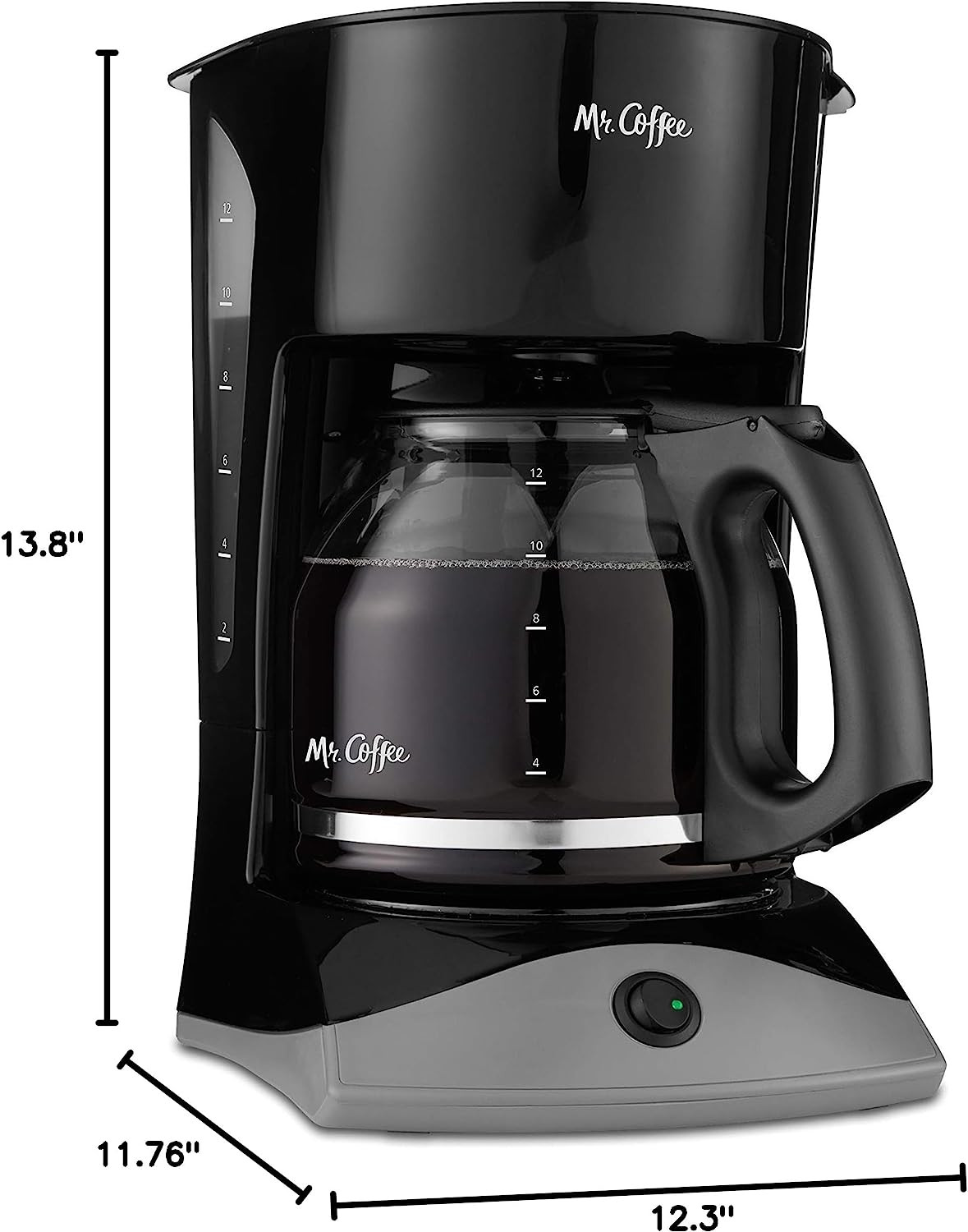 12-Cup Black Coffee Maker with Auto Pause & Glass Carafe for Home/Office