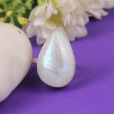 Pear Shape Rainbow Moonstone 925 Sterling Silver Statement Ring Size 5 To 11