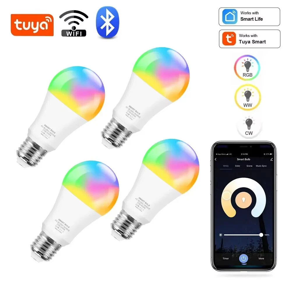 Tuya Bluetooth Smart Bulb Alexa Led Lamp E27 RGB Smart Light Bulbs 110V 220V 1PC-image