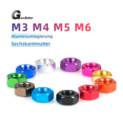 Sechskantmuttern M3 M4 M5 M6 DIN 934 , Aluminium , Muttern, Alu Sechskantmutter