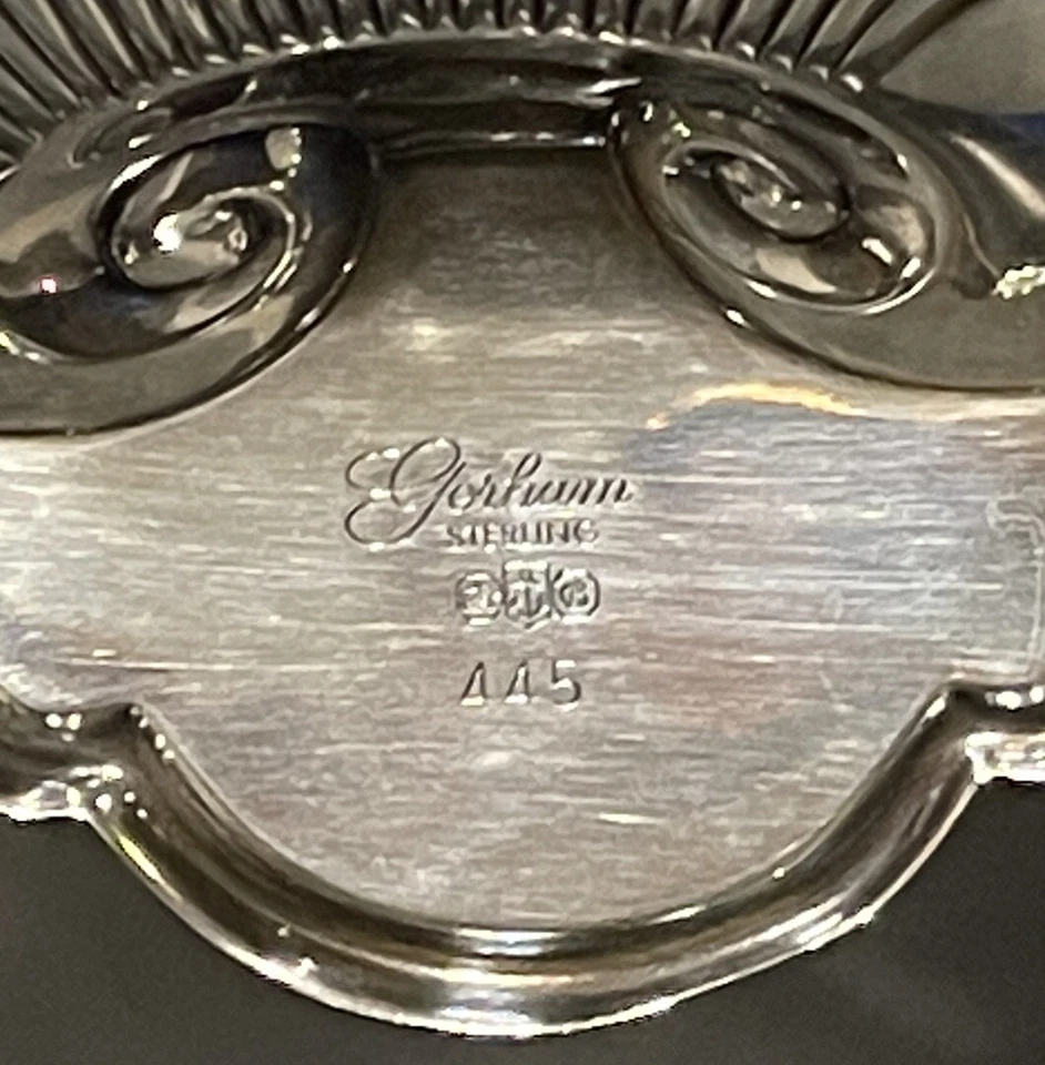 PLATA ESTERLINA GORHAM 445 FORMA DE CÁSCARA TUERCA PLATO TAZÓN TAMAÑO MEDIANO Foto 3 de 3