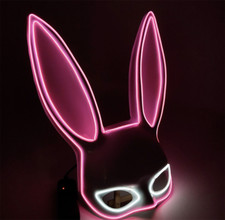 Girls Mask LED Glow Wire Light Up Bunny Half Face Mask Party Halloween Cosplay