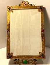 ABSOLUTELY EXQUISITE Antique *JEWELED* ORMOLU* BOW*BRASS Picture FRAME 9 1/2 X 6