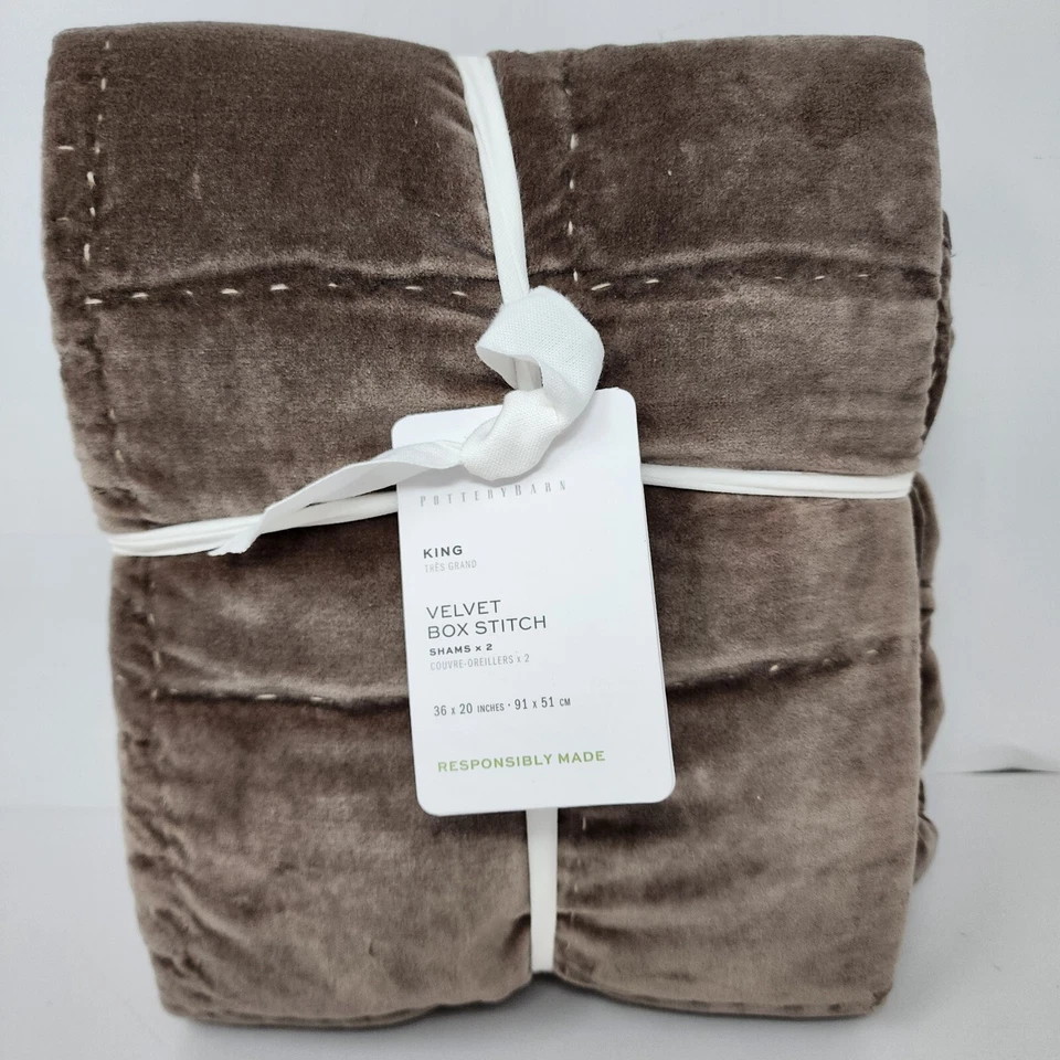 2- Fundas acolchadas Pottery Barn negras artesanales puntada de caja King 36x20 Moca Foto 2 de 2