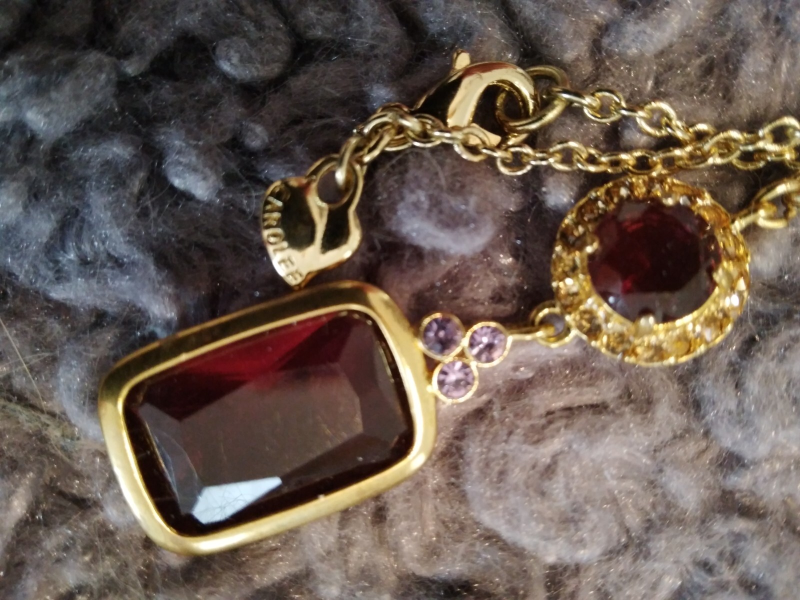 Crystal Garnet Round Rectangular Pendant Necklace - image 9