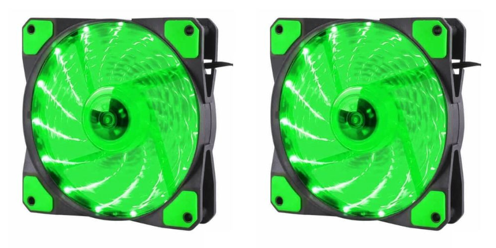 Jedel 2 x 12cm Green Led Case Fan Fluid Dynamic 1200 RPM  - OFFICIAL UK STOCK