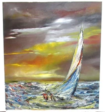 SZUCS WIND BOATING IMPRESSIONIST ABSTRACT ACRYLIC ON PAPER SEASCAPE PAINTING