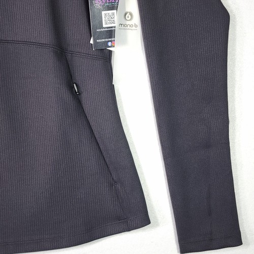 Top sportivo Mono B donna 1/4 zip nero medio nuovo con etichetta pullover passeggio foro pollice - Foto 9 di 15