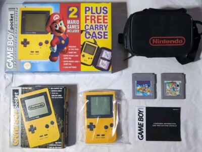 RAR Nintendo Game Boy Pocket Gelb Konsole mit 2 Mario Spielen & Tragetasche