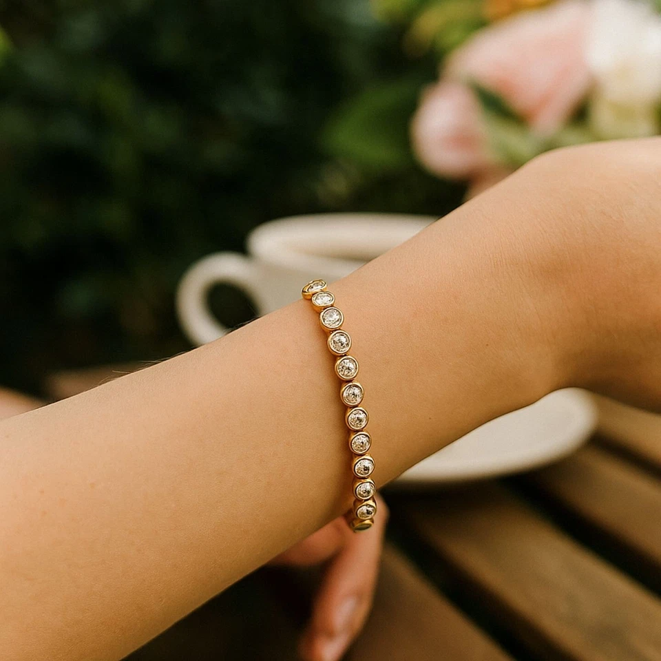 Yellow Gold Sale 100% Natural Round Diamond Tennis Bracelet 2.00 Ct Bezel-set - Image 2 of 4