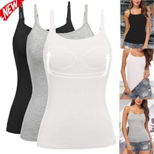 Damen BH-Hemd mit Eingebautem Bügellosem BH Verstellbare Basic Rundhals Tank Top