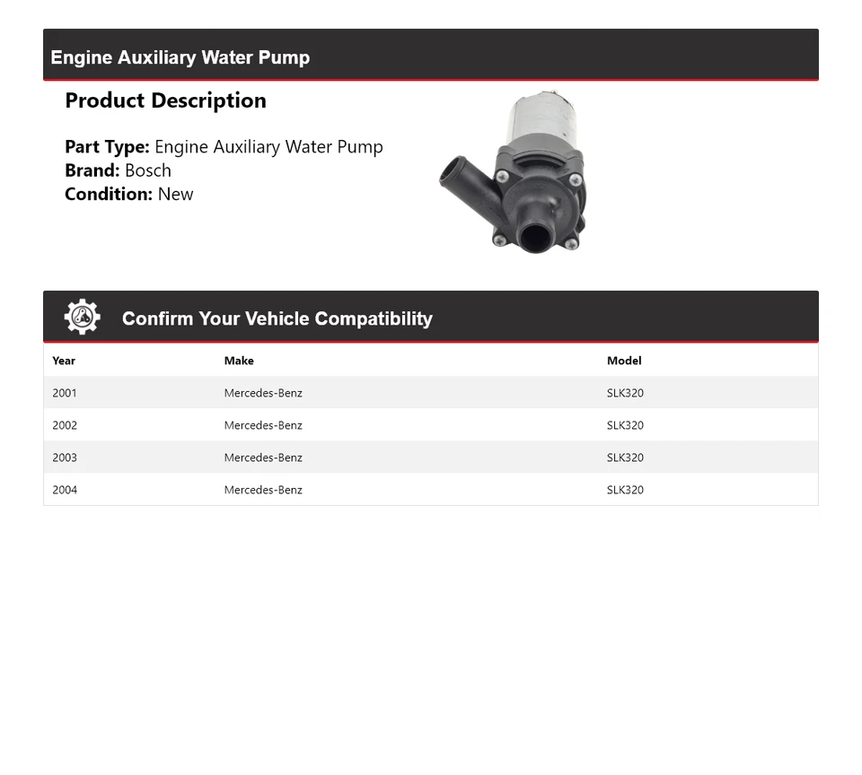 Bomba de agua auxiliar motor Bosch para Mercedes SLK320 2001-2004 2002 2003 Foto 2 de 4