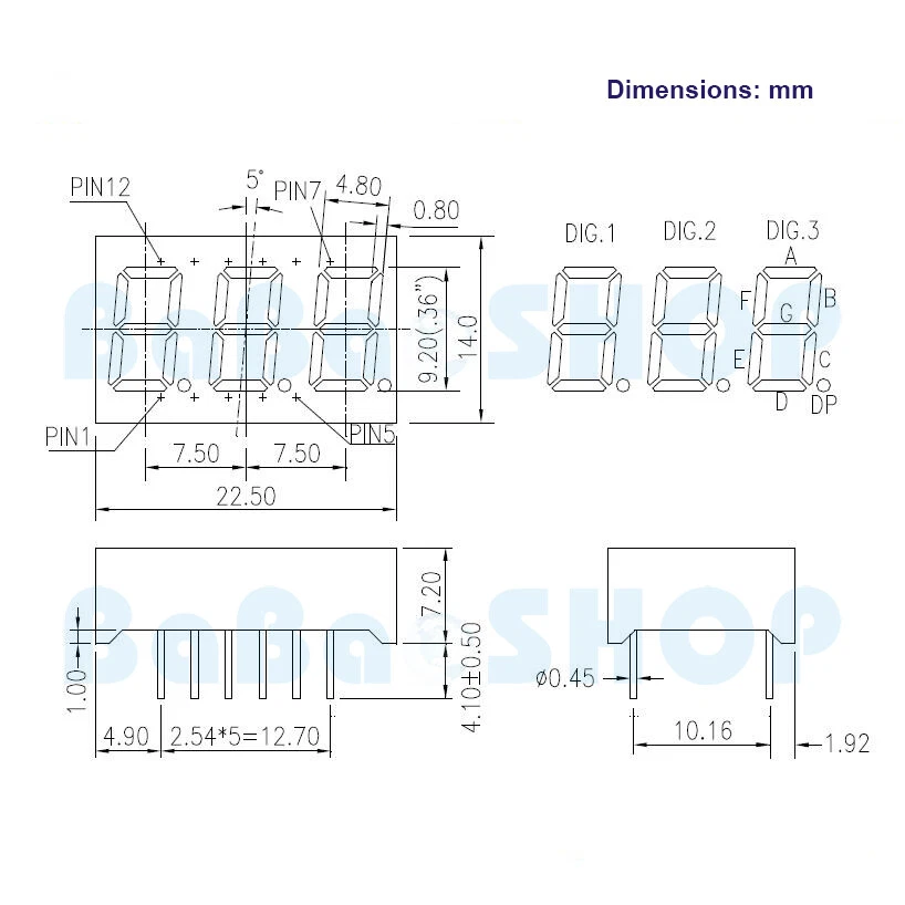 2~100pcs 0.36" 0.36 inch 7 Segment Display Blue LED 3 Digit Common Anode Cathode - Image 3 of 4