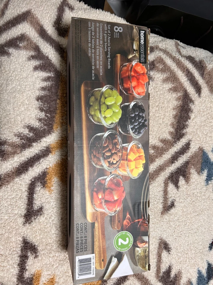 Home Essentials set of 2 Acacia Serving Boards with 6 Glass Bowls - Image 2 of 3