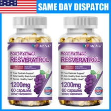 Resveratrol Caps Maximum 1200MG Strength (2 x 60CAPSULES) Anti Aging Antioxidant