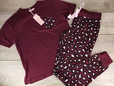 NEW Boux Avenue Burgundy Leopard Tee Legging Set Lounge - Main Image