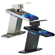 LED Bathroom Faucet Waterfall Vanity Basin Sink Mixer Tap w/ Cover Deck Mounted