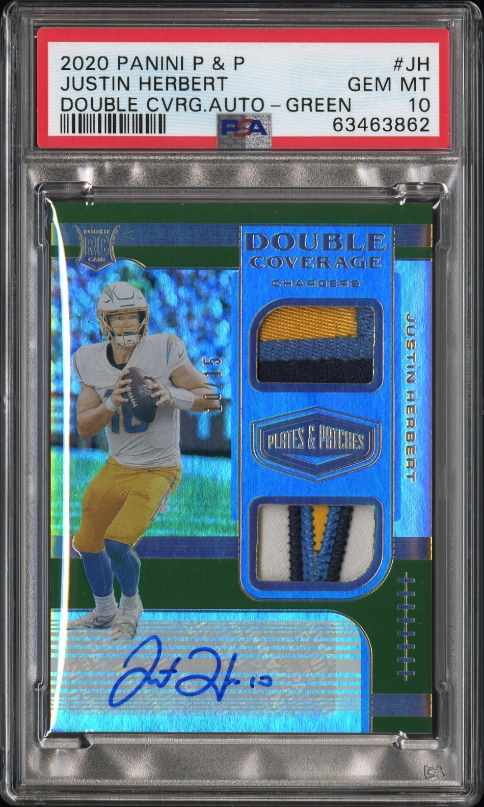 Justin Herbert Panini Plates & Patches Double Coverage Autographs #DCJH Green