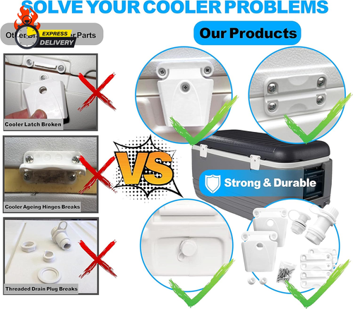 Cooler Replacement Parts Kit, Ice Chest Plastic Hinges, Latch Posts, Threaded, a - Picture 4 of 12