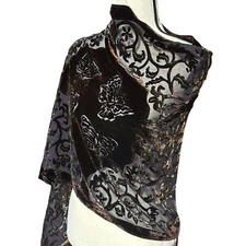 Kevin O’Brien Studio Silk Blend Velvet Burnout Butterflies Large Scarf Wrap Shaw