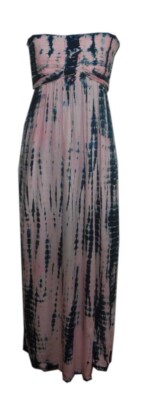 Ladies Resort Tie Dye Summer pink black Tie Smocked Long Beach Dress-one  size | eBay