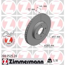 ZIMMERMANN 2x Bremsscheibe vorne Ø260 mm Innenbelüftet für Nissan Micra IV K13