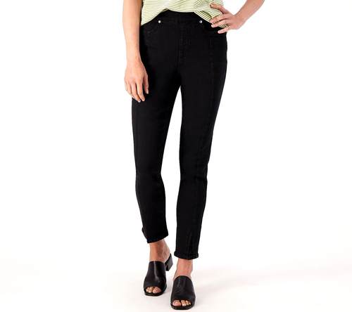 Isaac Mizrahi True Denim Pull on Slim Leg Ankle Jeans- Black, Regular 8