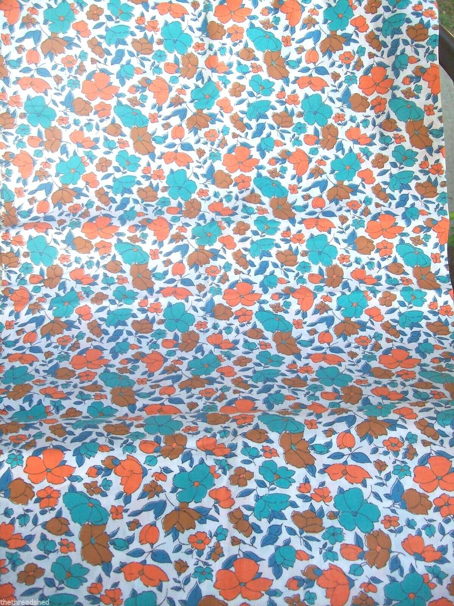 1/2Y Lot Vintage Cotton Quilt Fabric Yardage 35W Orange Blue Brown
