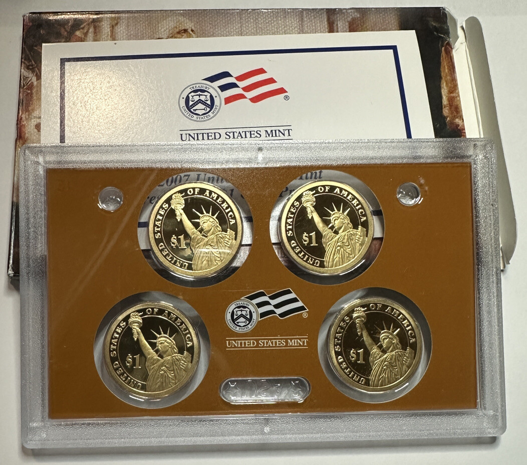 2007-S Presidential $1 Dollar Proof Set 4 Coins In Original Box w