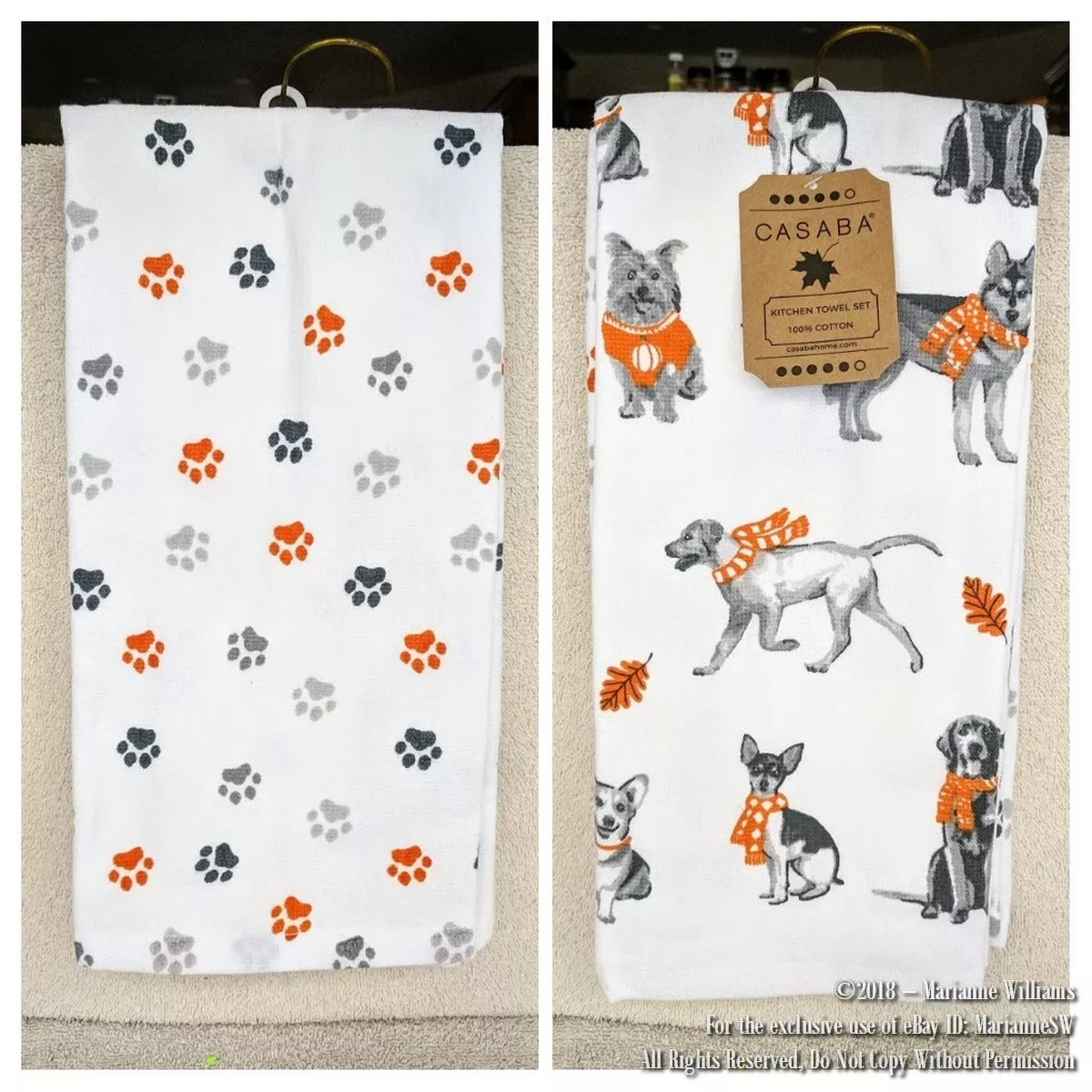 Teal 2 piece Set Kitchen Hand Towel Dog Theme Fabric Black Trim BS2836