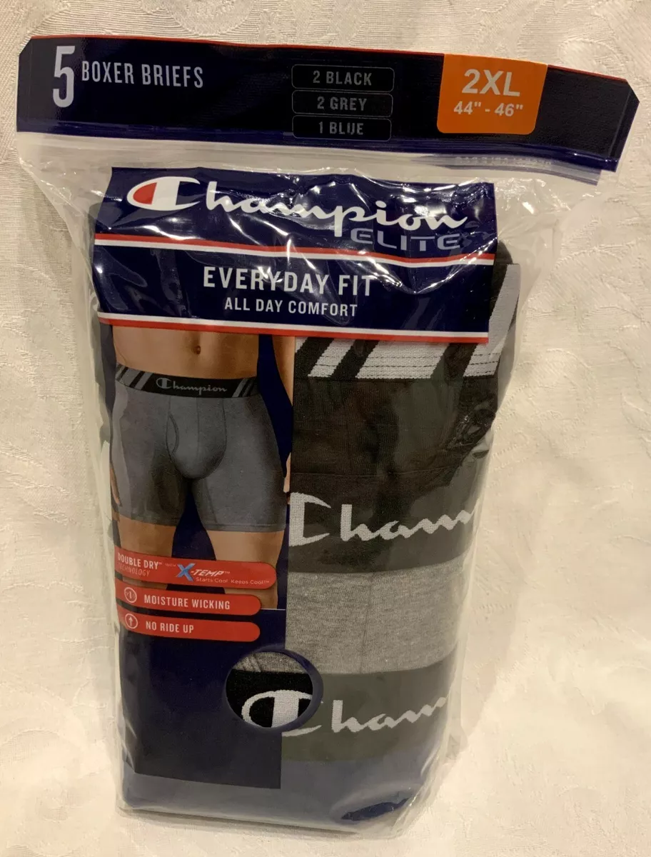 CHAMPION ELITE 5 PACK Mens Size XXL 2XL 44 46 X Temp Double Dry Boxer Briefs