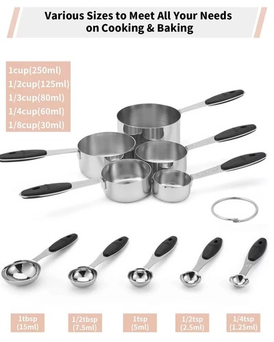 Joyhill Set of 10-Piece Nesting Stainless Steel Measuring Cups & Spoons ~ New - Imagen 2 de 7