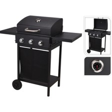 Gasgrill Camping 3 Brenner schwarz BBQ Gas Grill Grillwagen Grillstation Garten