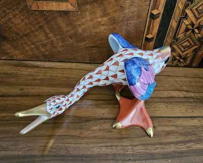 Herend Porcelain Figurine Wild Honking Goose Rust Fishnet Retired Hungary #5052