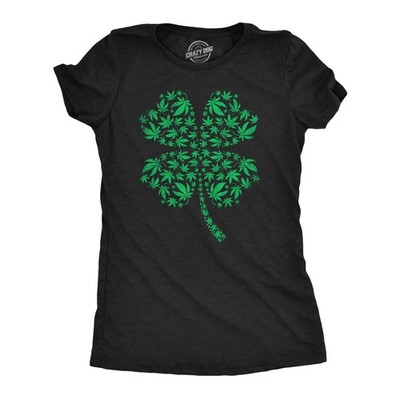 Womens Clover Made Of Pot Leaves T Shirt Funny St Pattys Day 420 Lovers Weed