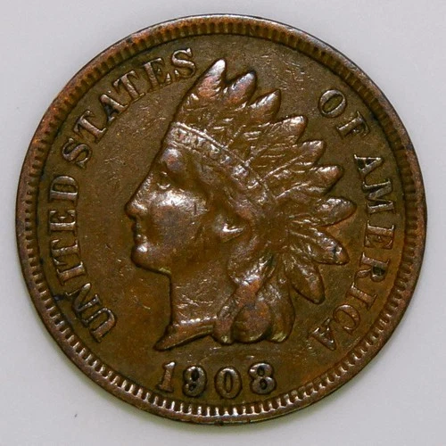 1908 Indian Head Cent US 1c Penny XF k350