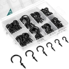 105 Pcs Screw Hooks, 6 Sizes Black Cup Hooks, Screw in Hooks for Hanging, Metal