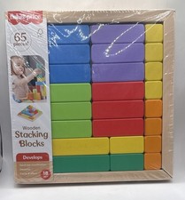 Fisher-Price Toddler Wooden Stacking Blocks 65 Pieces, Preschool Learning Toy
