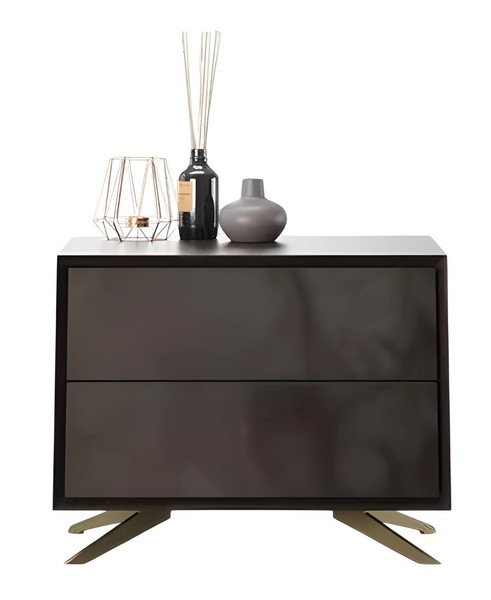 Grauer Nachttisch Aus Holz Modern Eleganter Stil-image