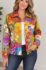 Coldwater Creek XL Floral Jacket Multicolor Art To Wear Boho Maximalist Cotton
