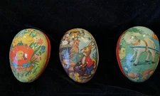 LOT OF 3 Vintage German Paper Mache Easter Egg Candy Containers 3-1/4" 