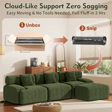 118" Compressed Chenille Sofa Set Lounger Sofa Bed Sectional Couch L-Shaped Foam