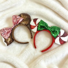 Disney Christmas Lollipop Candy Cane Ear + Chocolate Katyusha Sequin Headband