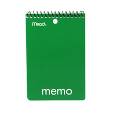 Mead Top Bound Spiral Memo Book College Ruled : 4 in. x 6 in. Green 