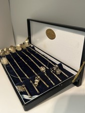Antique Japanese 925 Sterling Silver Cocktail Tea Spoon Straw Charms Box Of 6