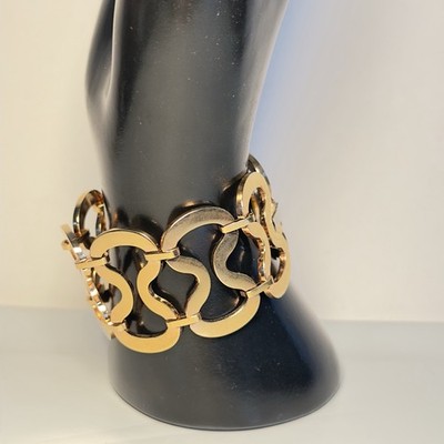 Rebecca Italy Sculptural Panel Link Bracelet Gold Tone Modern 6.75 