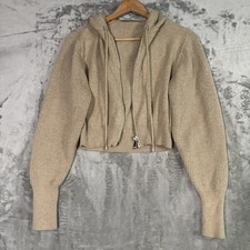 ZARA Beige Knit Full Zip Cropped Hoodie Women's Size M Long Sleeve Y2K Bodycon
