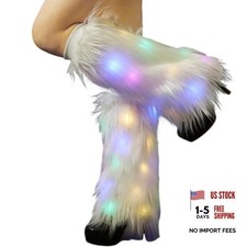 White Fur Leg Warmers Light Up Furry Leg Warmers 70s 80s Dance Hosiery Fluffy