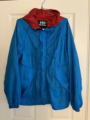 Vtg Helly Hansen Rain Jacket Womens Small Blue Full Zip Windbreaker Hooded EUC