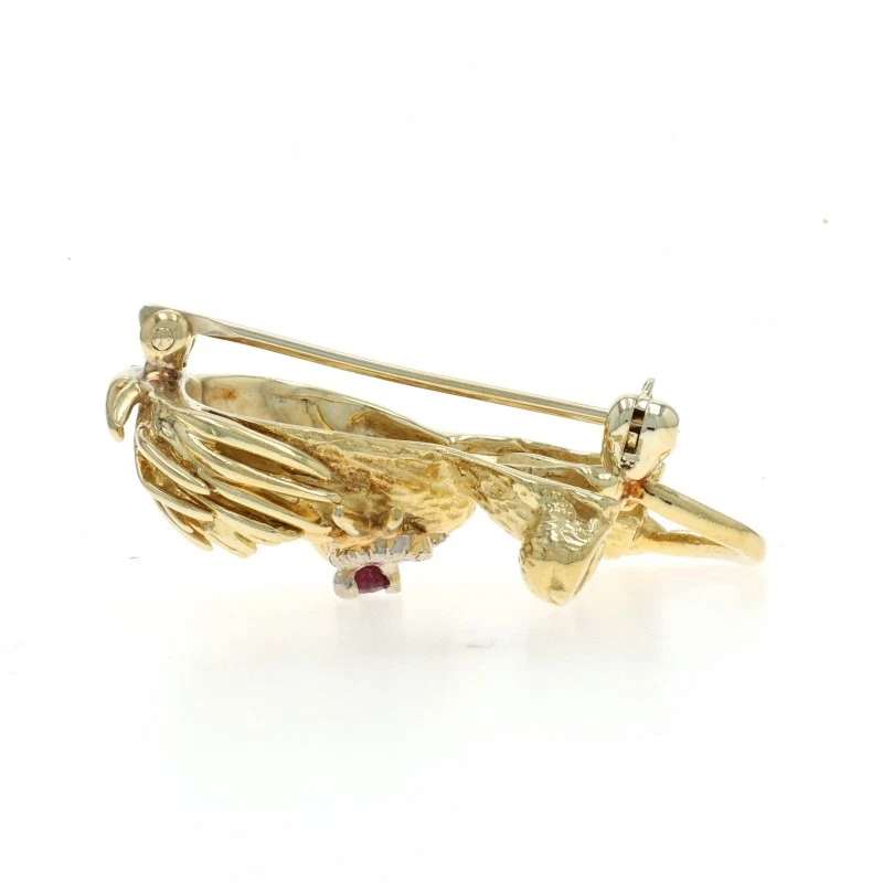 Yellow Gold Chalcedony Ruby Happy Lion Brooch - 18k Round .30ctw Big Cat Cub Pin - Image 2 of 4